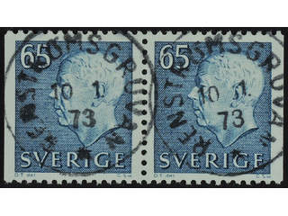 Sweden. Facit 435BB used , 1971 Gustaf VI Adolf, type 3 65 öre blue-green, pair. …