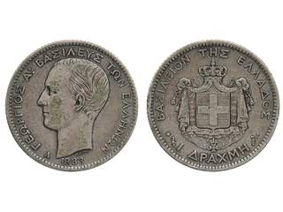 Coins, Greece. George I (1863-1913), KM 38, 1 drachmai 1883. VF.
