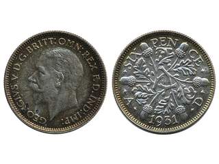 Coins, Great Britain, England. George V, Spink 4041, 6 pence 1931. Beautifully toned …