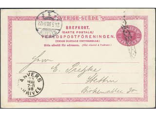 Sweden. Facit bKe13. Cancellations, BELGIUM. Belgian Lozenge roller cancel on postcard …