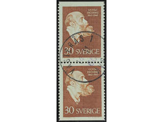 Sweden. Facit 515BB used , 1960 Gustaf Fröding 30 öre reddish orange-brown, pair. Superb …