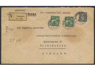 Sweden. Facit 144C, 192 cover, 2x10+50 öre on inured cover sent from SUNDSVALL 1 10.6.25 …