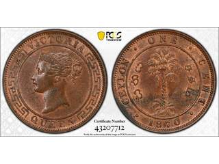 Ceylon Queen Victoria (1837-1901) 1 cent 1870, UNC PCGS MS63BN