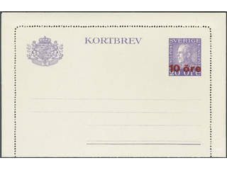 Sweden. Postal stationery, letter card Facit kB28 , Letter card 10/20 öre with misplaced …