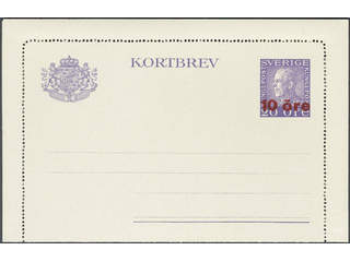 Sweden. Postal stationery, letter card Facit kB28 , Letter card 10/20 öre with misplaced …