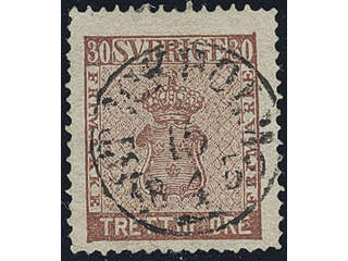 Sweden. Facit 11b used , 30 öre red-brown. EXCELLENT cancellation STOCKHOLM 15.4.1859. …