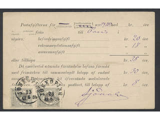 Sweden. Facit 29 on cover, 2×4 öre on PS-card, used for a insufficiently prepaid …