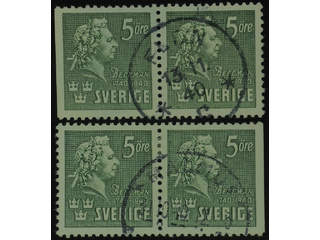 Sweden. Facit 324BC/CB used , 1940 Carl Michael Bellman 5 öre green, pair 3+4 and 4+3. …
