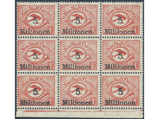 Germany Danzig. Michel 180F I ★★ , 1923 Air mail V 5 Mio/10 000 M red/black error (pos. …
