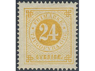 Sweden. Facit 34k ★, 24 öre yellow on calendered paper. Very fine and fresh.