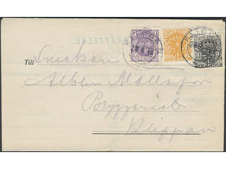 Sweden. Facit 74, Tj 40, 41 cover , 1+2+4 öre as mixed franking on local cover cancelled …