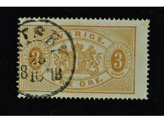 Sweden. Official Facit Tj1dv2 used , 3 öre yellowish brown, perf 14 on carton paper. …