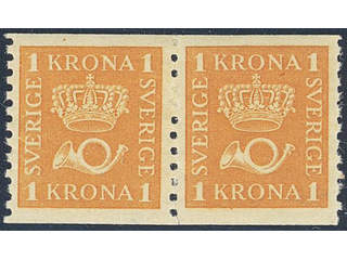 Sweden. Facit 168b ★★ , 1 Krona reddish orange on thick rose toned paper, pair.