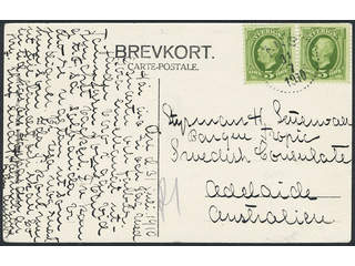Sweden. Facit 52 cover , 2×5 öre on postcard sent from ÅRE 31.7.1910 to South Australia. …