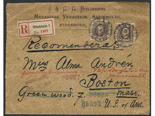 Sweden. Facit 58 cover , 2×30 öre on registered 2-fold cover sent from STOCKHOLM 1 …