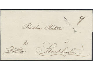 Sweden. B county. WAXHOLM, straight postmark. 2-fold cover sent to Stockholm. Ex. …