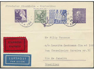 Sweden. Air mail cover Facit bKe31, 271C etc. , 5+10+90 öre as additionally franking on …