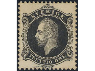 Sweden. Facit 16, 99 (★), C A Nymans proposal stamp TRETTIO öre in black colour with …
