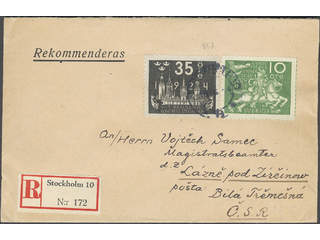 Sweden. Facit 202, 212 cover, 10+35 öre on registered cover sent from STOCKHOLM 10 …