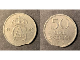 Sverige Gustav VI Adolf (1950-1972) 50 öre 1965, felprägling med kantex, 01