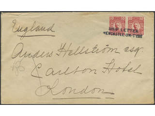 Sweden. Facit 82 on cover, 2×10 öre on cover cancelled SHIP LETTER NEWCASTLE-ON-TYNE, …