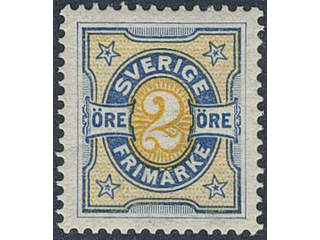 Sweden. Facit 62a ★★, 1892 Bicoloured Numeral Type 2 öre light blue/orange-yellow, …