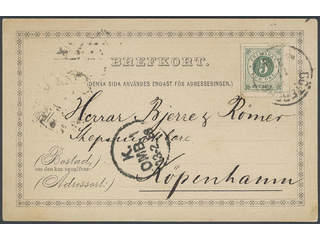 Sweden. Facit 43 cover , 5 öre on postcard sent from GÖTEBORG 11.2.1888 to Denmark. …