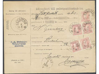 Sweden. Facit 45 cover , 5x10 öre on address card for parcel sent from ENK÷PING 4.9.1890 …
