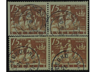 Sweden. Facit 262BC/CB used , 1938 New Sweden 15 öre pairs 3+4 and 4+3. SEK 1400