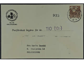 Sweden. Facit 285 cover , 55 öre on cash on delivery postcard sent from HÄLSINGBORG 1 …