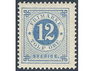 Sweden. Facit 32h ★ , 12 öre dark blue - light blue on calendered paper. Fresh copy. …