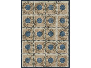 Sweden. Facit 49 used, 1 Krona brown/blue. Very fine block of twenty cancelled STOCKHOLM …
