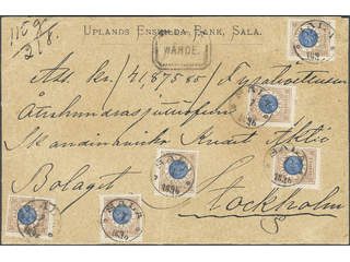 Sweden. Facit 49d (x7), 52c cover , 1 Krona brown/dark blue in seven copies and 5 öre …