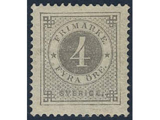 Sweden. Facit 29e ★, 4 öre deep grey-grey on calendered paper. Superb centering. Opinion …