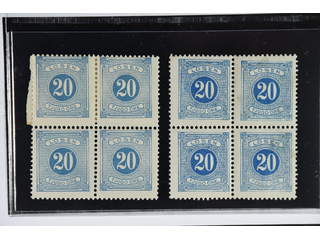 Sweden. Postage due Facit L16 ★★ , 20 öre blue, perf 13 in two blocks of four in …