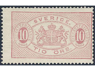Sweden. Official Facit Tj16A ★ , 10 öre red, perf 13, type I. A few slightly short …