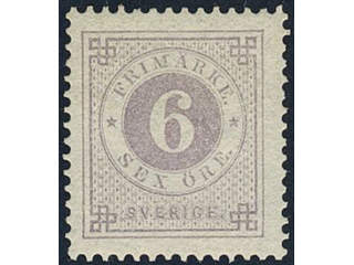 Sweden, Sverige, Sverige, Sverige. Facit 31e ★, 6 öre greyish lilac. Short perf. SEK 2500