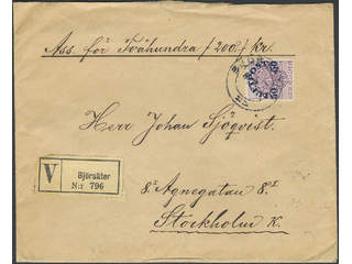 Sweden. Facit 138 on cover, 50/4 öre, single usage, on insured cover sent from BJÖRSÄTER …