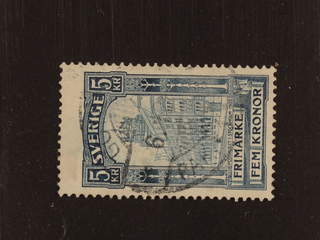 Sweden. Facit 65vm1 used , 1903 Posthuset 5 Kr blå, omvänt vm. Några mindre fläckar. …