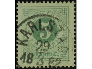 Sweden. Facit 30d used , 5 öre clear green. Superb cancellation KARLSTAD 29.3.1882.