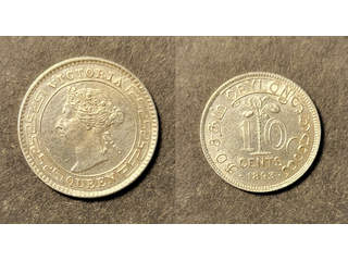 Ceylon Queen Victoria (1837-1901) 10 cents 1893, AU/UNC lätt rengjord