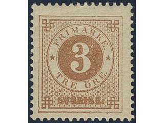 Sweden. Facit 28h ★, 3 öre yellowish orange-brown, calendered or soft paper. Opinion …