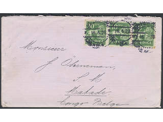 Sweden. Facit 144C cover, 3×10 öre on cover sent from GÖTEBORG 16.5.23 to Belgian Congo. …