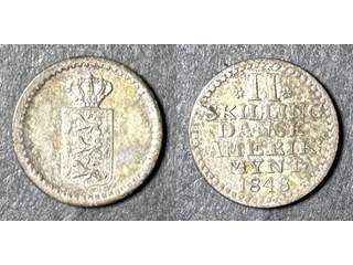 Danska Västindien Christian VIII (1839-48) 2 skilling 1848, AU/UNC