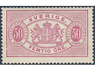 Sweden. Official Facit Tj22Af ★ , 50 öre reddish carmine, perf 13, type I. SEK 1400