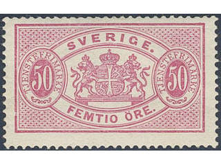 Sweden. Official Facit Tj22Af ★ , 50 öre reddish carmine, perf 13, type I. SEK 1400