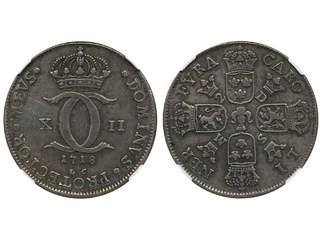 Coins, Sweden. Karl XII, SM 142, 4 caroliner 1718. Stockholm. Graded by NGC as XF45. …