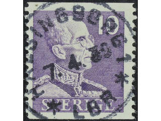 Sweden. Facit 269A used , 1939 Gustaf V small numerals 10 öre violet vertical perf. …