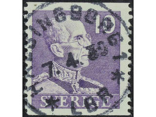 Sweden. Facit 269A used , 1939 Gustaf V small numerals 10 öre violet vertical perf. …