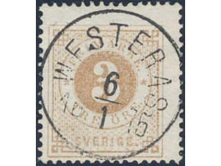 Sweden. Facit 17 used , 3 öre brown. EXCELLENT cancellation WESTERÅS 6.1.1875. One …